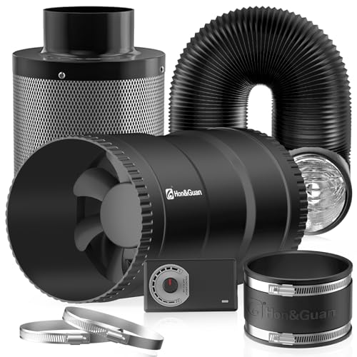 TRAFIKA Clipfan /15cm 5W/Magnetischer Motor/Exklusive Klemme zur direkten Befestigung an den Stangen Growzelten/2 KLAMMERN:Tischklammer Klammer für die Stangen von Growzelten 11 Hon&Guan 100mm Lüftungsset 221m³/h Inline Rohrventilator Komplettset mit Drehzahlsteller Aktivkohlenfilter Abluftchlauch Gummimuffe, Belüftungssystem für Growzelt Growbox Gewächshaus