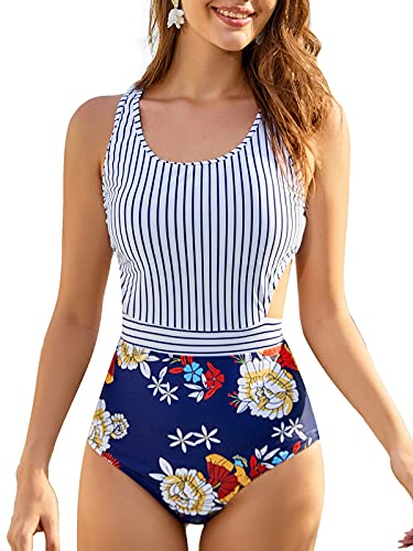 MOLYBELL One Piece Swimsuits for Women High Waisted Bathing Suit Monokini Floral Print Cutout Racerback Zip Up…