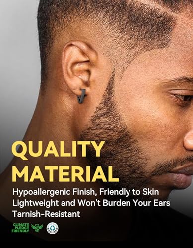 ChainsHouse Stud Earrings for Men Women,316L Stainless Steel/18K Gold/Black Metal, Punk Hypoallergenic Surgical Huggie Hoop Earrings Mens Jewelry Piercing Hoop Earrings2