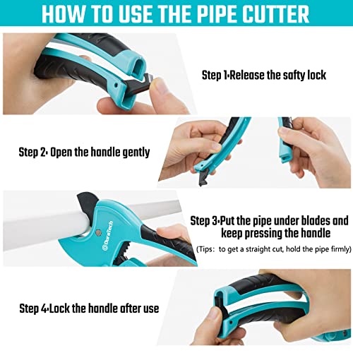 Image of DURATECH Ratchet PVC Pipe Cutter | Cuts up to 1-5 /8 inch PEX, PPR, PE and Plastic Hoses, with PTFE-Coated Sharp Blade,Suitable for Home and Plumbing Repairs