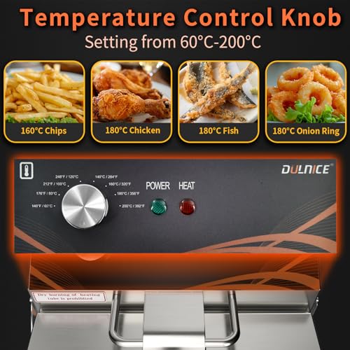 DULNICE Fritteuse Commercial Elektro-Fritteuse 8L*2, Elektrische Friteuse mit Fett 3000W*2 Doppeltem Korb & Deckel, Edelstahl Fritteusen leicht zu reinigen 60°C-200°C Fritteuse Mit öl für Küche – Bild 4