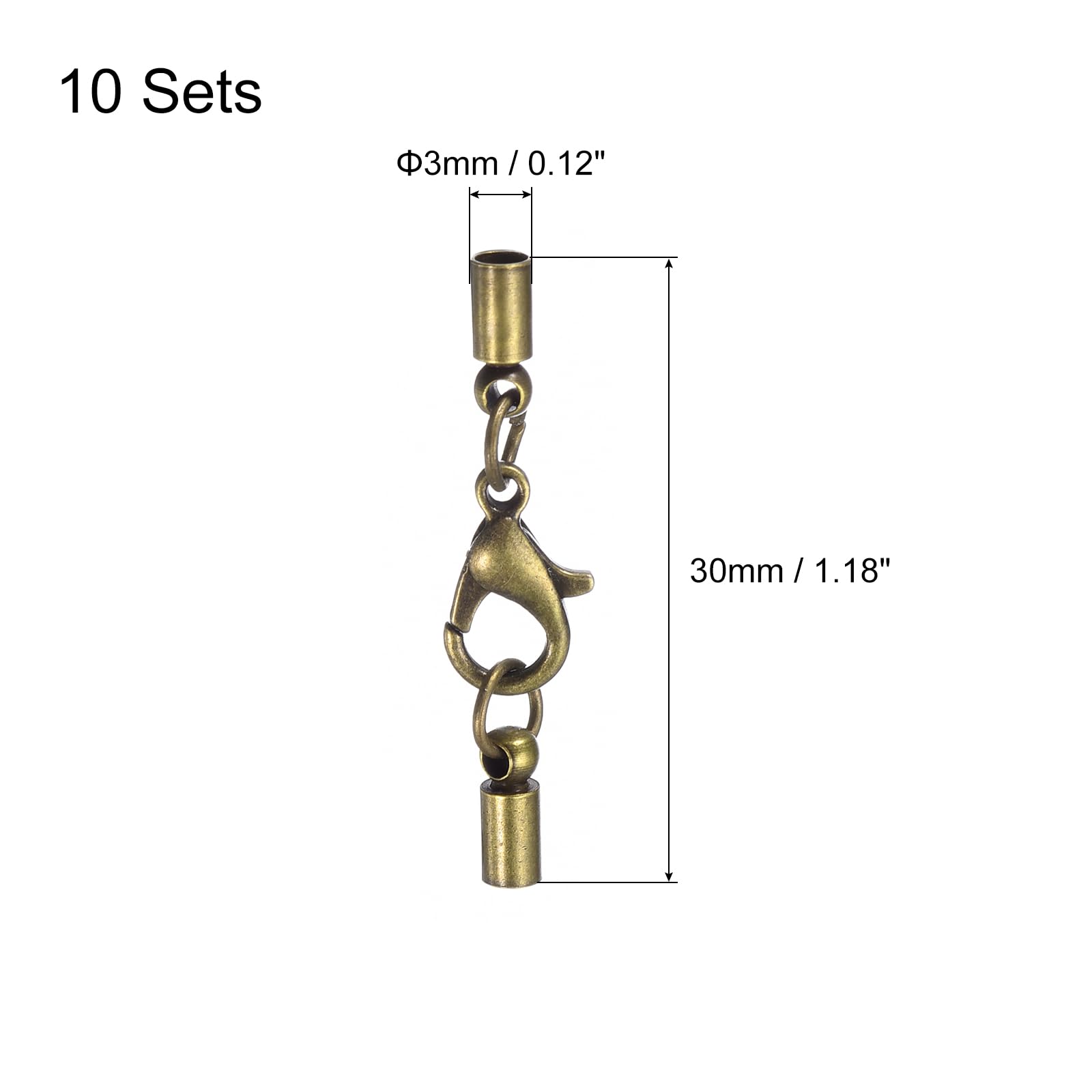 10 Set Terminali Cordoncino Pelle 4mm Con Moschettoni