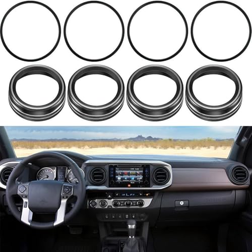 Image of Aluminum Alloy AC Knob Covers & Vent Outer Rings Kit for Toyota Tacoma 2016-2023 (8pcs Black) - HVAC Control Button Covers, Air Conditioner Vent Trim Rings, Metal Interior Upgrade Accessories
