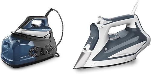 Rowenta Perfect Steam Pro - Suela de acero inoxidable, estación de vapor profesional y enfoque de acero inoxidable, plancha de vapor para ropa, 400