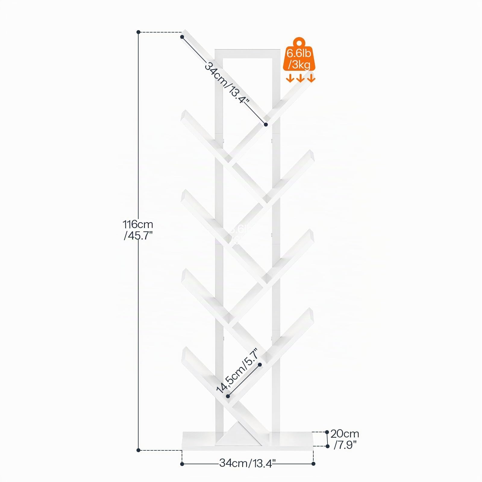 HOOBRO Scaffale a 8 Ripiani ad Albero, Libreria da Terra Angolare, Moderno Scaffale Portaoggetti con Struttura in Metallo, Ideale per Libri, CD, Soggiorno, Camera da Letto, Ufficio, Bianco EWW08CDSJ01