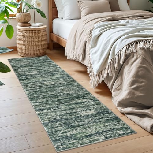 2x6 Dark Green Modern Abstract Runner Rug for Hallways, Super Soft Hallway Decor Kitchen Rugs with Non-Slip, Non-Shedding Washable Rug for Entryway Bedroom Indoor