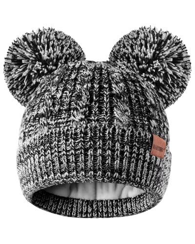 Winter Hat for Kids Toddler Children, Girls Beanie with Double Pom Pom Warm Thick Thermal Fleece Lined, Girls Accessories Cute Knit Beanies Cap for Cold Weather