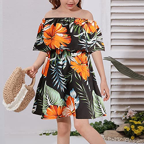 Mother and Daugther Matching Dresses Lovely Sunflower Florals Patterns Shoulder Straps Sleeveless Matching Outfits3