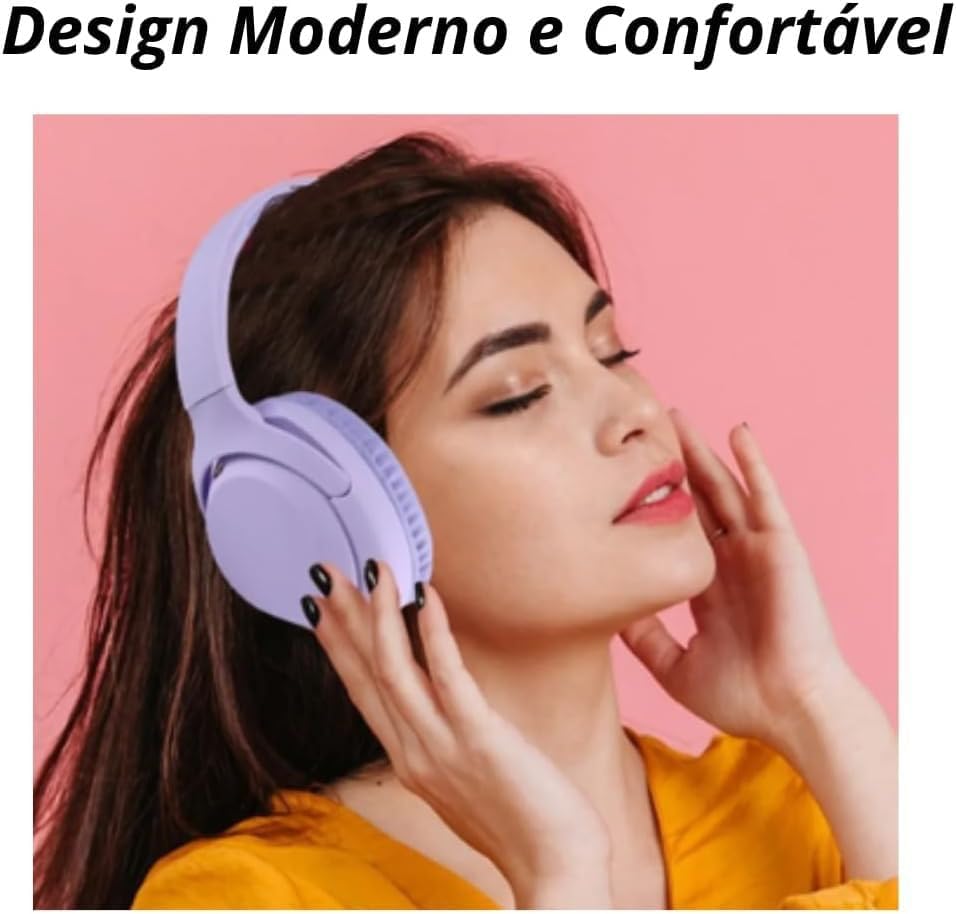 Fone de Ouvido Bluetooth 5.3 On-Ear – Headphone Sem Fio com Cancelamento de Ruído, Microfone Integrado, Ajustável e Dobrável – Ideal para Corrida, Academia, Android e iOS - Premium (Preto)