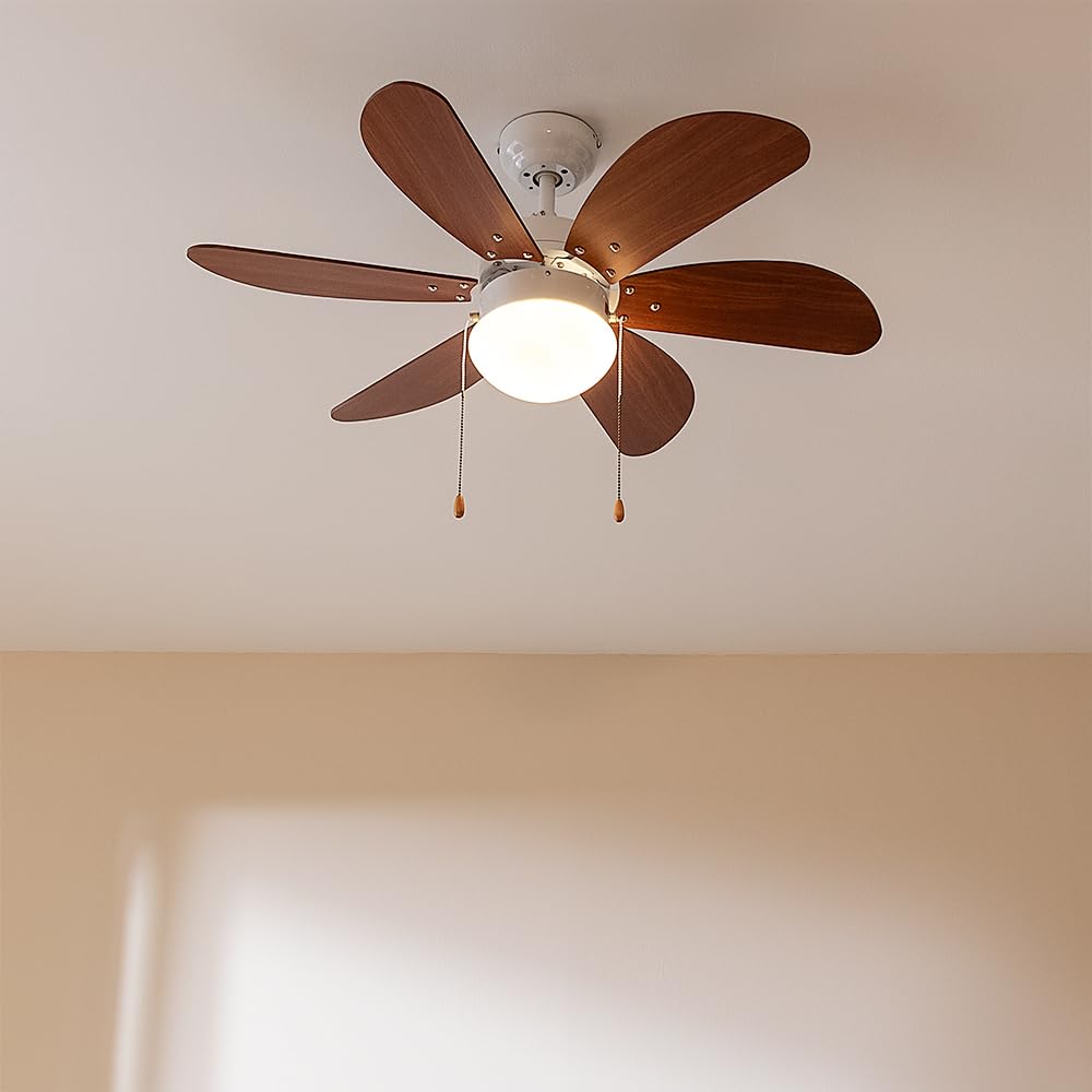 Cecotec Ventilatore da Soffito con Luce EnergySilence Aero 365 White&Wood. 50 W, diametro 92 cm, 3 velocità, 6 lame reversibili, modalità inverno-estate, utilizzo semplice, interruttore a catena