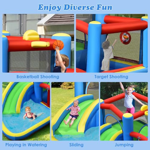 BOUNTECH Inflatable Water Slide, Bouncy House for Kids 5-12 Indoor Outdoor Party Family with 480w Blower, Target Balls, Splash/Ball Pool, Water Slides Inflatable for Yard, Park, Birthday Gift