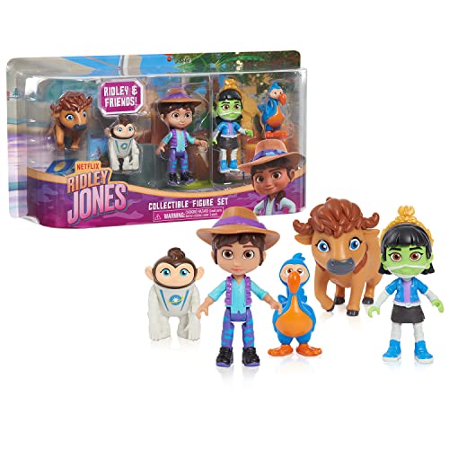 Just Play Netflix Ridley Jones,Juego de figuras coleccionables, 5 unidades de Ridley Jones y amigos, Ismat The Mummy, Peaches The Space Monkey, Fred The Bison, juguetes para niños de 3 años