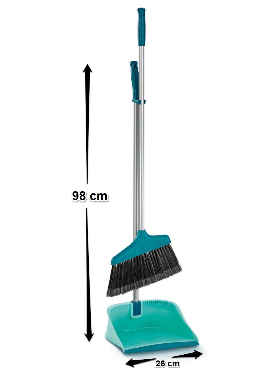 Leifheit Kit de balayage avec manche et bac à poussières ouvert, balai avec extrémités épissées, pelle-balayette avec lèvre en caoutchouc extra-longue