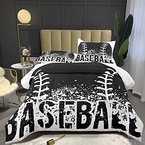 Bodhi Black and White Comforter Set,Sports Bedding Set for Kids,Boys Baseball Bedding Full Size,Kids Comforter Set with Pillowcases,Teen Boys Bedding Set Full Size