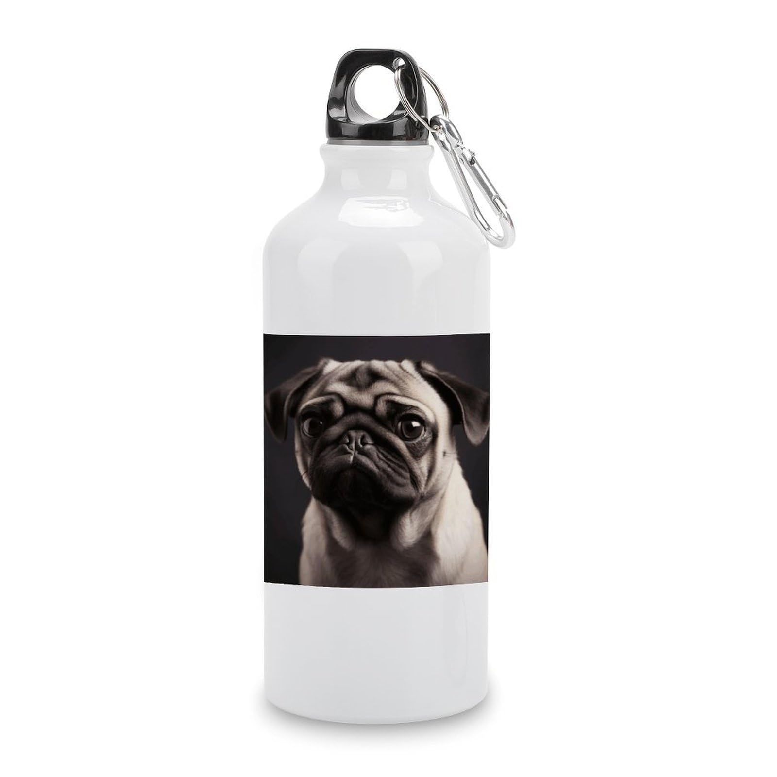 VstaDank Pug Water Bottles Aluminum Sports Water Bottle with Lid&Hook Buckle Fashion Vacuum Insulated Water Bottles Hydration Flask Leak Proof Tumbler Keep Cold&Hot