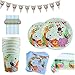 INTVN 62pcs 10 Invitados Vajilla de Papel Diseño Animal Jungla Mono, león, Cebra, Jirafa Vajilla de Hawaianos Platos Vasos para Tema Forestal Baby Shower Fiesta de cumpleaños Infantil