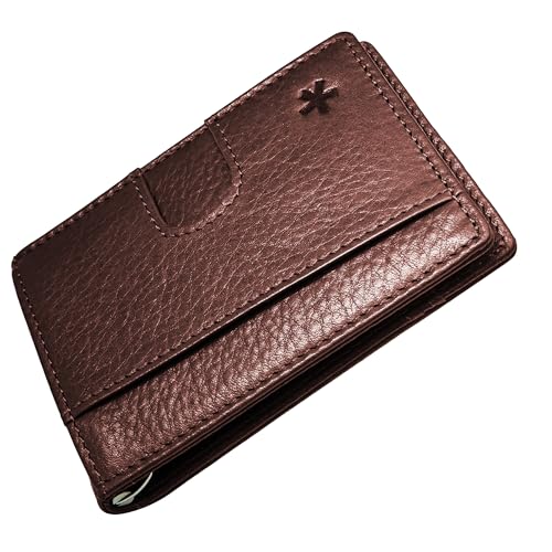 Swear Brands Full Grain Leather Wallet with RFID Blocking & Money Clip - Minimalist Bifold Wallet Holds 12 Cards - Easy Access Pull Tab - Ethically Sourced (Walnut)