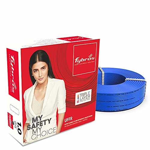 Image of Fybros ULTRA FLEXIBLE FR PVC Insulated 1 Sq Mm Wire | UFFR Blue Copper Wires & Cables| Cables For wiring | 1 Sq Mm Blue wire 90 meter| Industrial Wire Cable| Electrical Wire