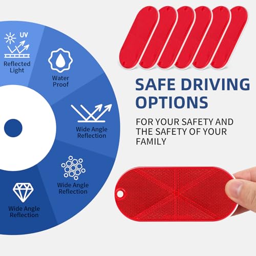 Image of 10 Pack Oval Reflectors Red Self Adhesive Or Drill Mount Quick Mount for Driveway Fence Gate Posts Trailers Safety Reflectors Automobiles Boats Mailboxes Reflector