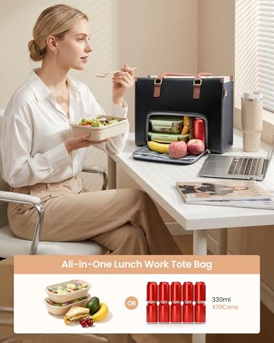 Image of LOVEVOOK Laptop Lunch Bag for Women 15.6 Inch, Waterproof Tote Purse with Cup Holder & Elegant Clutch