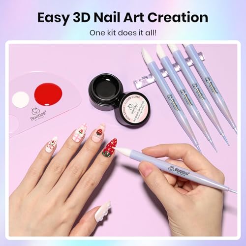 Image of Beetles 5PCS Nail Art Dotting Tools 3D Nail Gel Set, Dual-Headed Nail Art Sculpture Pen with Clear Solid Builder Gel Kit, Silicone Nail Tools, Carving Drawing Tool Set for Nail Art Salon Home DIY