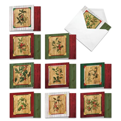 Image of Best Card Co 10 Christmas Boxed Cards Holly Berry MQ5549XSG-B1x10