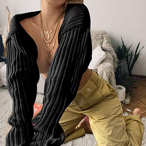 Image of High Collar Long Puff Sleeve Sweater Knitwear Solid Color Pullover Crop Top Ultra Short Turtleneck Sweatshirt