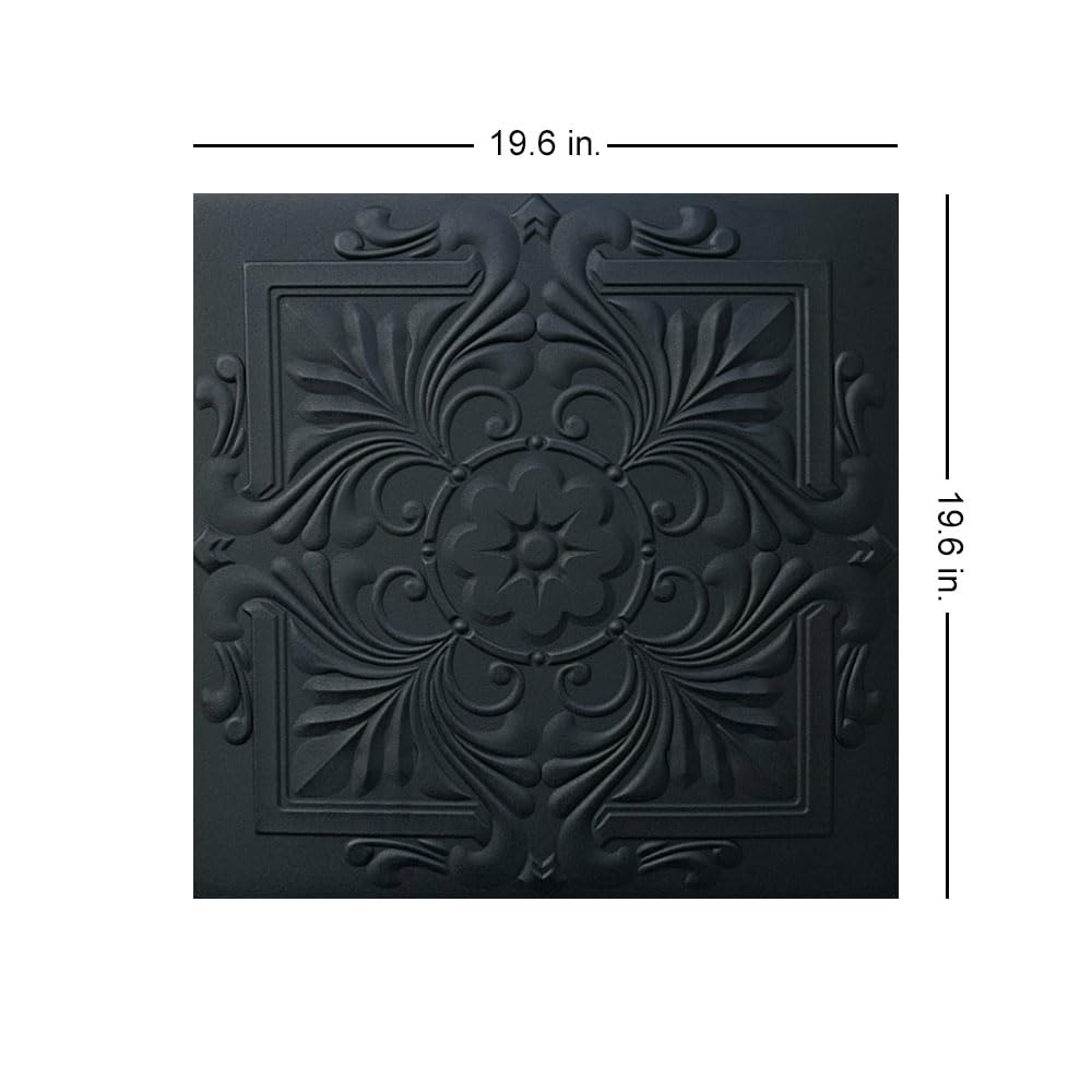 A La Maison Ceilings R14 Victorian Pre-Painted Foam Glue-up Ceiling Tile (256 sq. ft./Case), Pack of 96, Black Matte