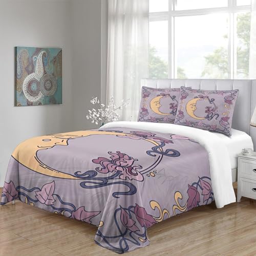 Housse de couette imprimé 3D fleurs de datura microfibre Lune dorée - 5