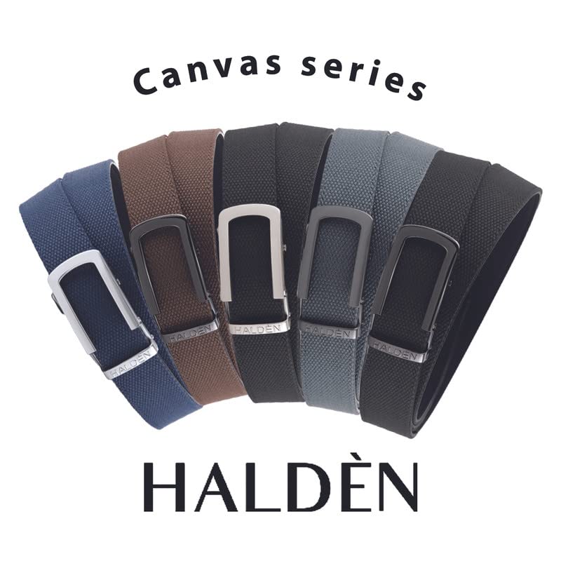 Image of HALDEN Canvas Leather Belt For Men with Magnetic Auto Lock Buckle, Adjustable Strap, Fits Up to 44 inch Waist, Stylish & Durable Belt for Daily Wear