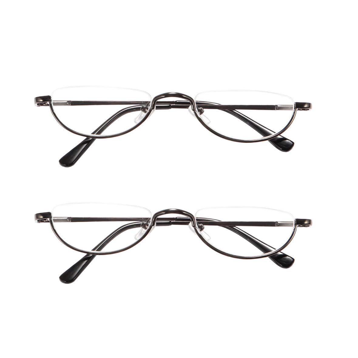 MAGIC ROSE 2 Pack Vintage Metal Half Moon Reading Glasses Women Men Slim Half Frame Lens Readers Glasses