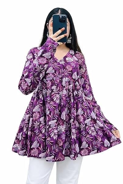 Women's Rayon Floral Printed V-Neck Tunic Top Full Sleeve-picture-15