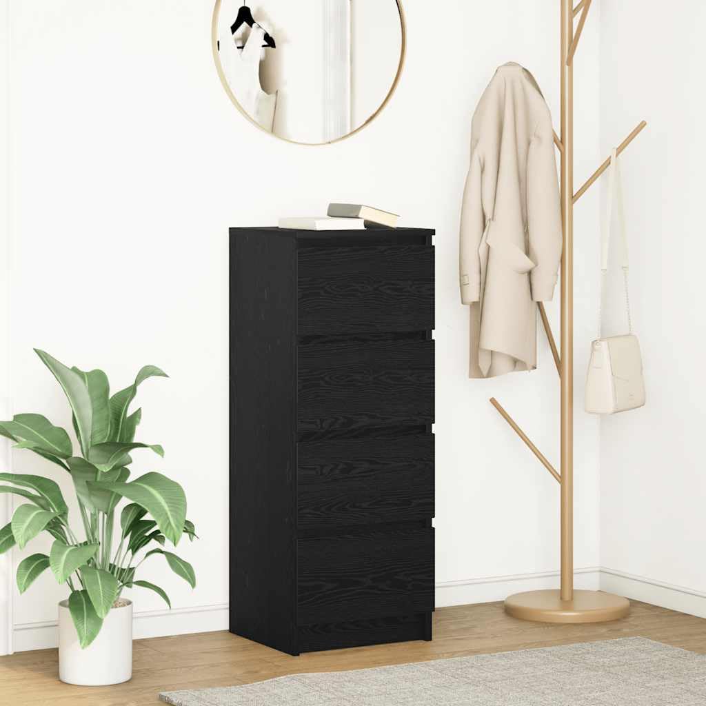 Komoda Czarny Dąb 37,5x35x99 cm Drewno klejone met 4 lades, stabiel en duurzaam, opbergkast voor woonkamer, hal of keuken, hoge draagkracht 60 kg