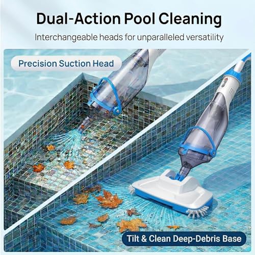 Image of Consciot Pool Vacuum for Above Ground Pool & Inground Pool, Rechargeable Handheld Cleaner with Telescopic Pole,18.5 GPM Suction, 13.4 inch Head, 60-Min Runtime, for Spa & Hot Tub