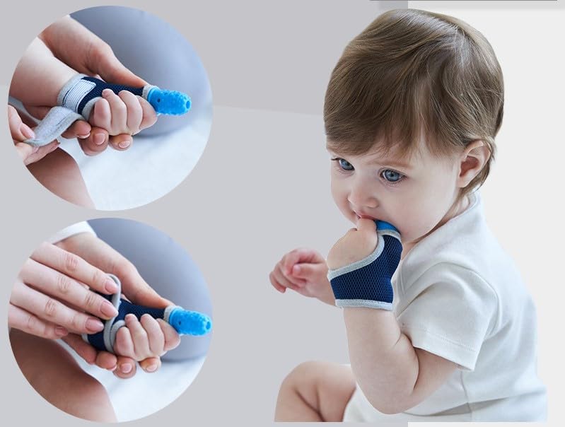 INFINIBYTE Baby Finger Guard, Silicone Toddler Baby Finger Guard with Breathable Wrist Band Thumb Kit,Prevent Children from Sucking Finger5 colours(Blue,red,yellow,pink blue) (BLUE) - Image 2 thumbnail