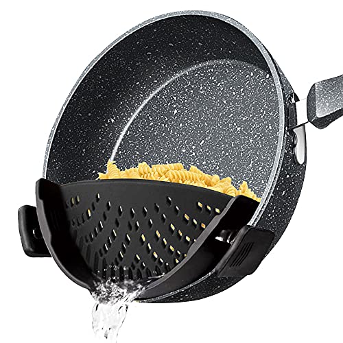 AAB Clip on Pasta Strainer for Pots pan Bowl of various sizes, Universal Snap Silicone Food Strainer Colander for Kitchen, Strainer for Spaghetti
