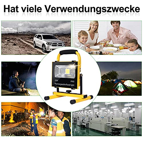 HENGMEI 20W LED Fluter Akku Baustrahler Arbeitsleuchte Strahler Flutlicht Scheinwerfer handlampe Campinglampe,KaltWeiß) - Image 7