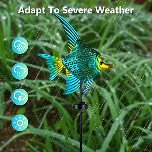Hongland Solar Lights Outdoor Waterproof - Nautical Outdoor Decor - Angelfish Hollowed-Out Metal Stake Garden Decoration For Patio, Yard, Pathway, Landscape | Warm Led Lights, Unique Holiday Gifts #TOP2