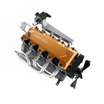 FS-L400BGC Engine Model Kit, L4 Four-Stroke Inline Four-Cylinder Engine Kit That Run, DIY Assembly Metal Engine Model with Start Ignition Set, Engine Toy Set -Kit Version