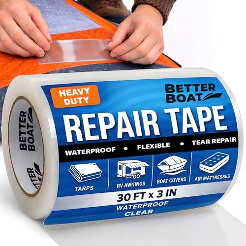 Better Boat Repair Tape for Fabric and Vinyl 30ft x 3in, Clear Waterproof Patch Tape for RV Awning Canvas Tent Tarp Sail Canopy Boat Cover, Heavy Duty