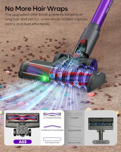 Image of AlloyMove Cordless Vacuum Cleaner 45KPA, Up to 60mins Runtime Lightweight Powerful Suction Vacuum Cleaners for Home, 3 Suction Modes, Rechargeable Stick Vacuum for All Floor /Carpet /Pet Hair /Car, A03