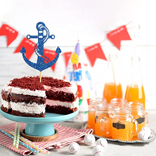 Innoru Glitter Nautical Theme Cake Topper - Ship Anchor Cake Decor - Birthday - Baby Shower/Wedding Party Cake Decorations Supplies, Navy Blue #TOP5