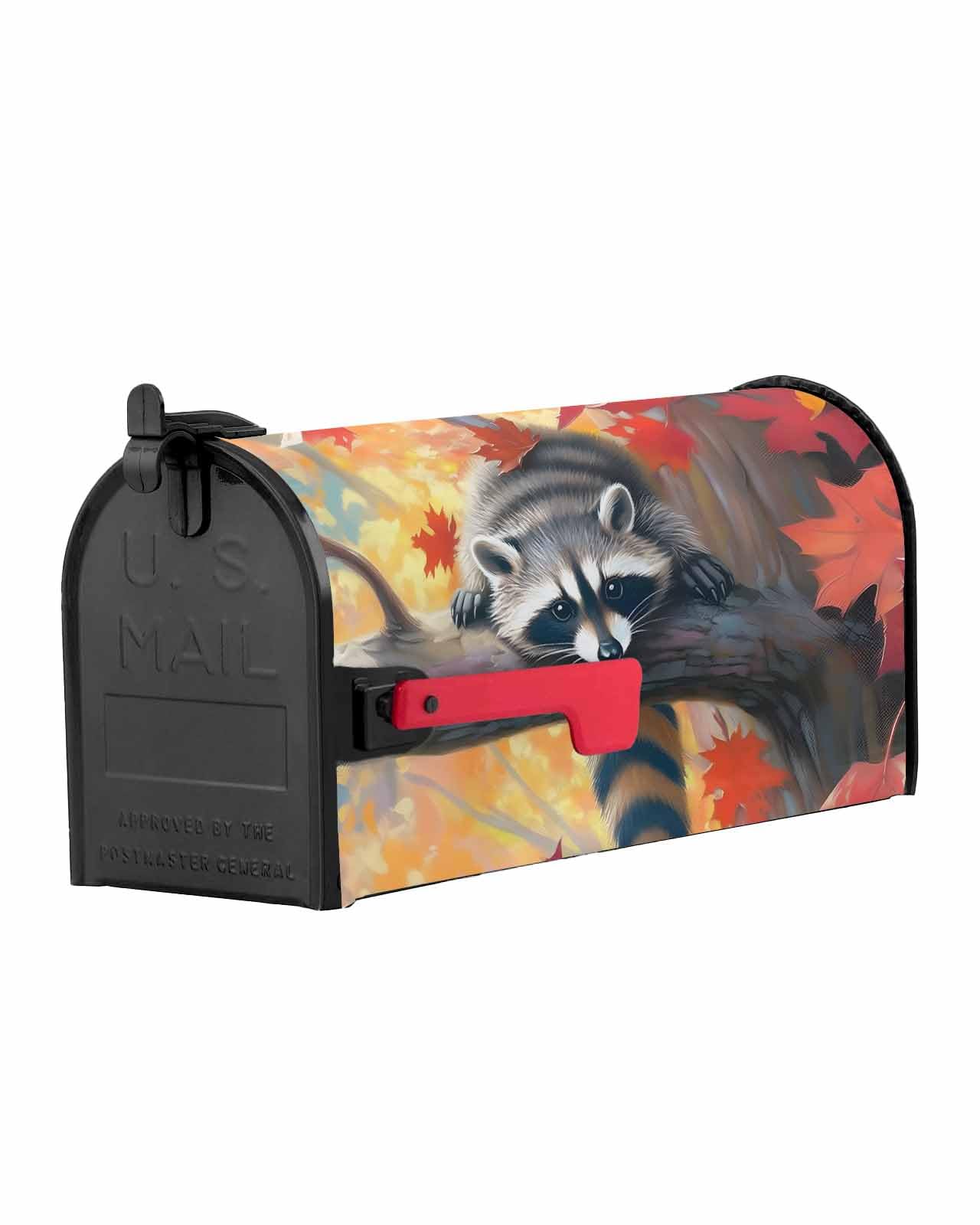 Futuregrace Mailbox Covers Magnetic Oversized 21x25.5In Outside Mailbox Decoration Fall Maple Leaf Forest Mischievous Brown Raccoon Magnetic Postbox Covers Wrap for Garden Yard Home