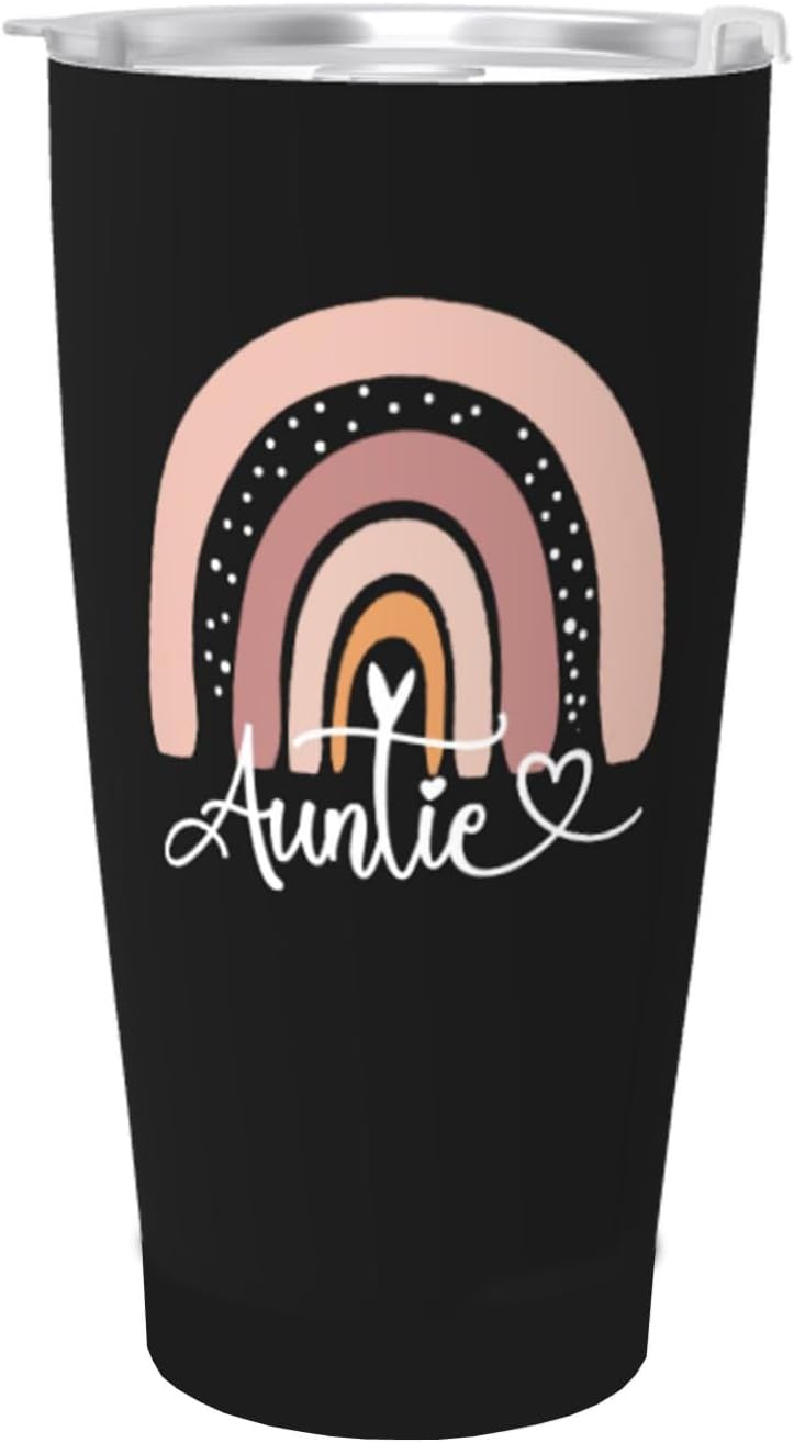 Auntie 20oz Stainless Steel Vacuum Insulated Tumbler with Lid - Leakproof Coffee Mug, Mothers Day Christmas Birthday Gifts for Women Grandma Mom Aunt (Black)