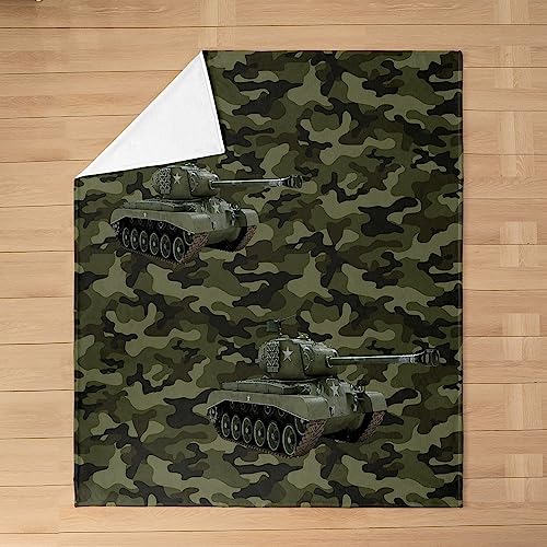 Manfei Army Green Tanks Flannel Blanket For Kids,Dark Green Camo Fleece Throw Blanket For Bedroom Sofa Dorm Decor,3D Print Camouflage Car Bed Blanket,Baby thumb #2