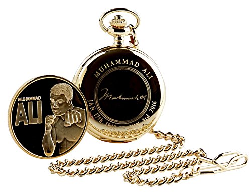 Signiert von Muhammad Ali Boxhandschuh Design Gold Taschenuhr 24 Karat vergoldet in Holz Geschenk Tasche für Boxen Fans
