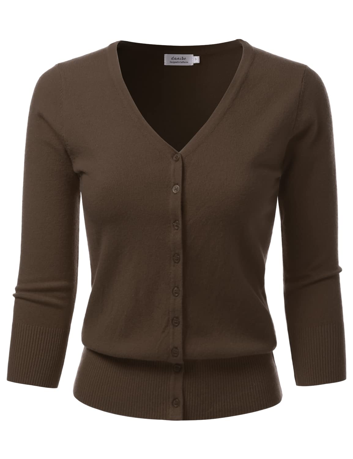 danibe Women's 3/4 Sleeve V-Neck Cardigan