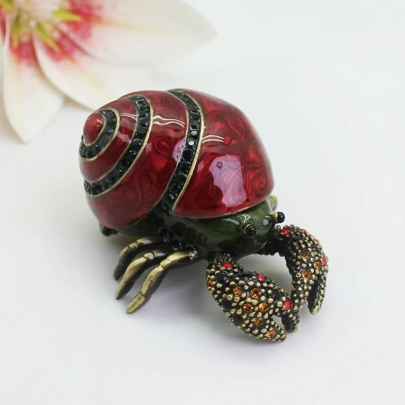HUFFA Handmade Metal Hermit Crab Trinket Box - Unique Decorative Metal Crafts for Home and Office(Red)