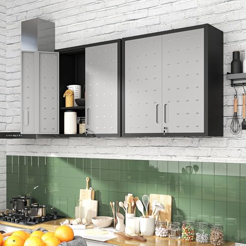 Metal-Storage-Cabinet-for-Garage-Tool-Cabinet-Utility-Cabinet-Wall-Mounted-Hanging-Tool-Cabinet-Lockable-2-Doors-Adjustable-Shelves-Assembly-Required-Black-Grey