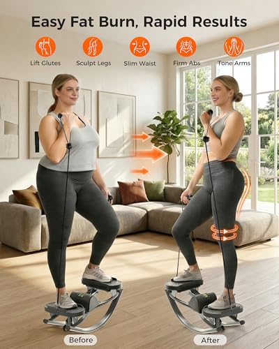 Image of FineWay Upgraded Rock Stepper 2.0 for Exercise at Home, Rocking Stepper Side to Side, Low-Impact Knee-Friendly Exercise Machine with Resistance Bands, LCD Monitor & 330 LBS Capacity, Full Body Workout